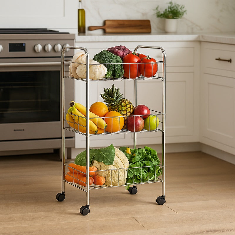 Franco 3 Tier Chrome Kitchen Storage Cart