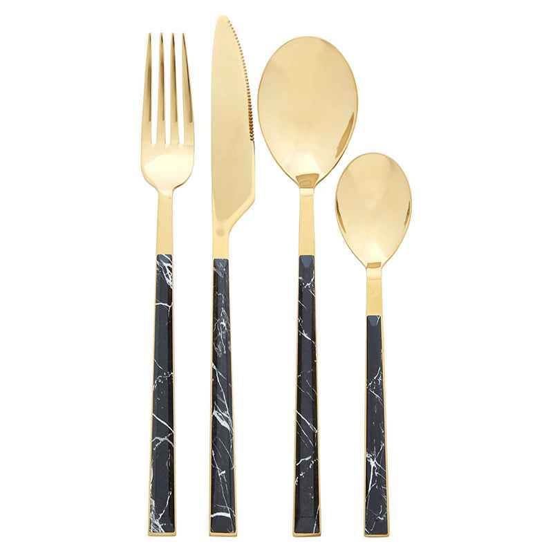 Avie 16pc Black Faux Marble Cutlery Set - Premier Home
