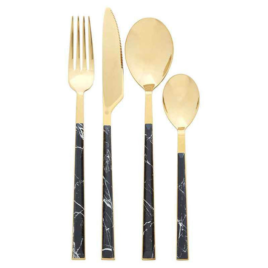 Avie 16pc Black Faux Marble Cutlery Set - Premier Home