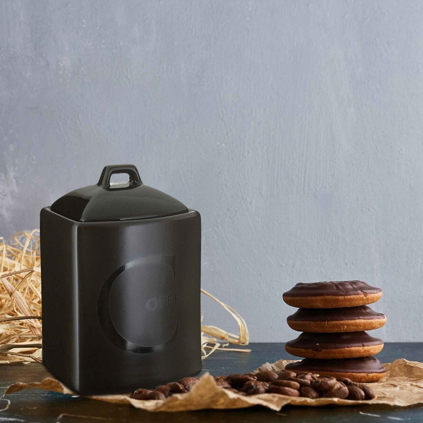 Black Text Coffee Jar