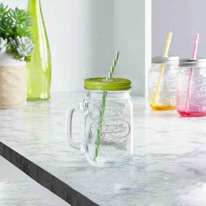 Embossed Mason Jar Mug With Kiwi Lid