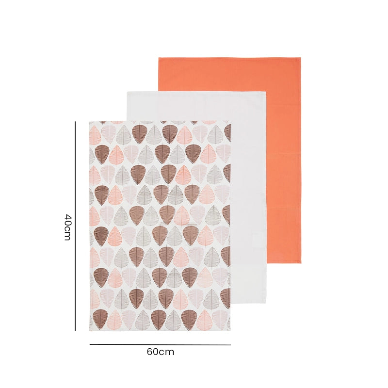 Orange Cotton Kitchen Tea Towels - Set Of 3