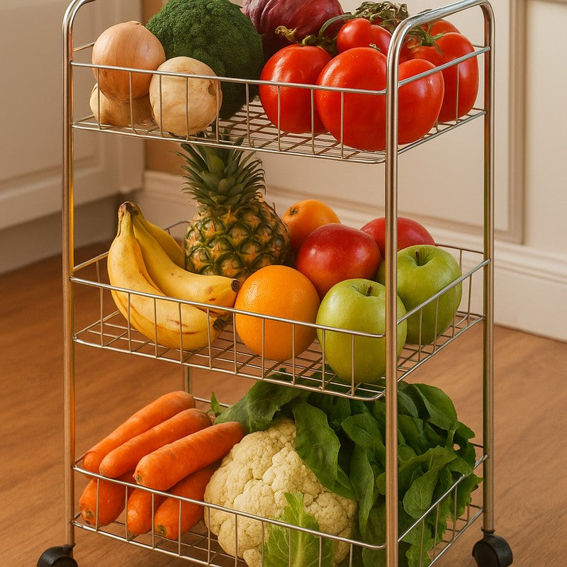 Franco 3 Tier Chrome Kitchen Storage Cart