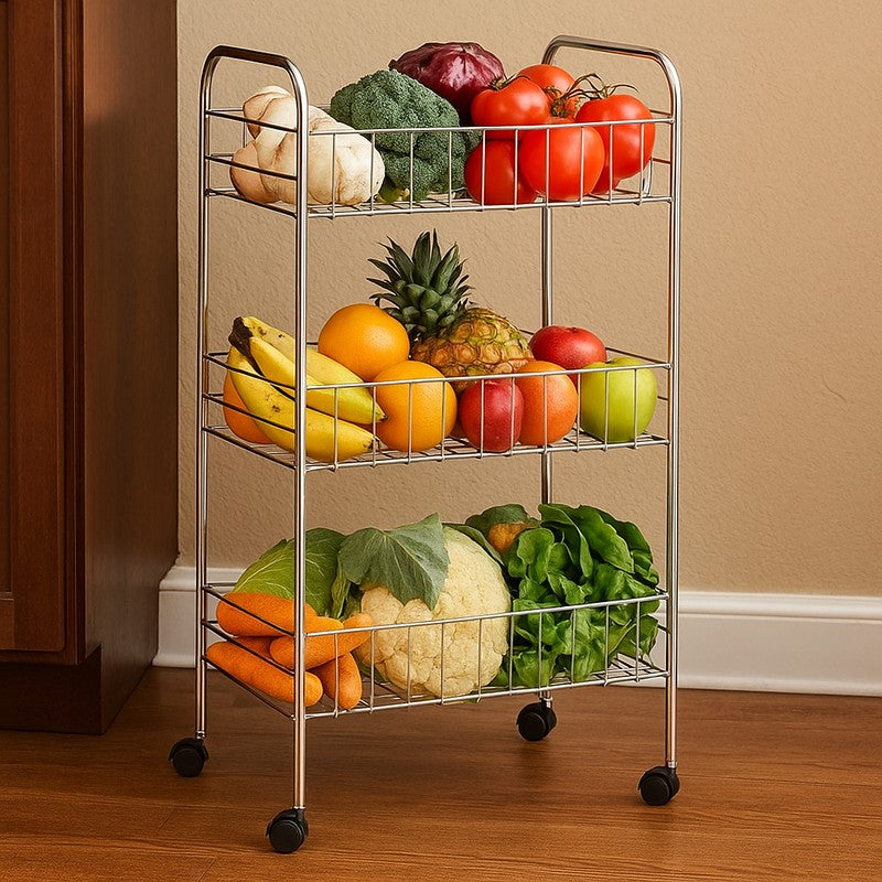 Franco 3 Tier Chrome Kitchen Storage Cart