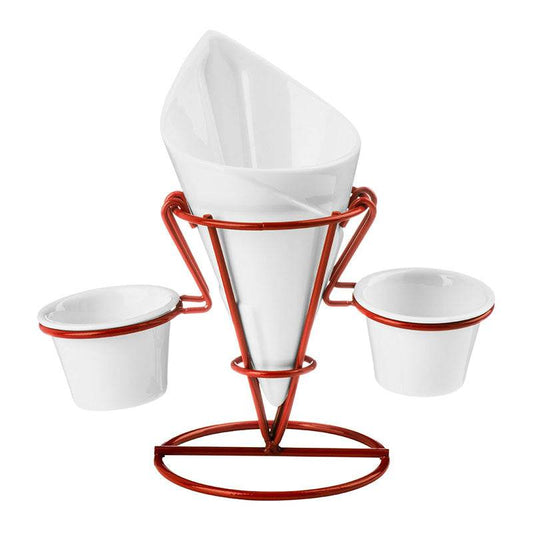 Red Metal French Fry Cone with 2 Dip Dishes - Premier Home