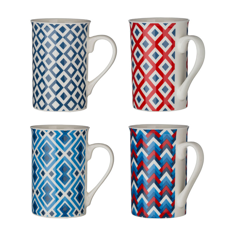 Austin Blue Red and White Mugs - Set of 4