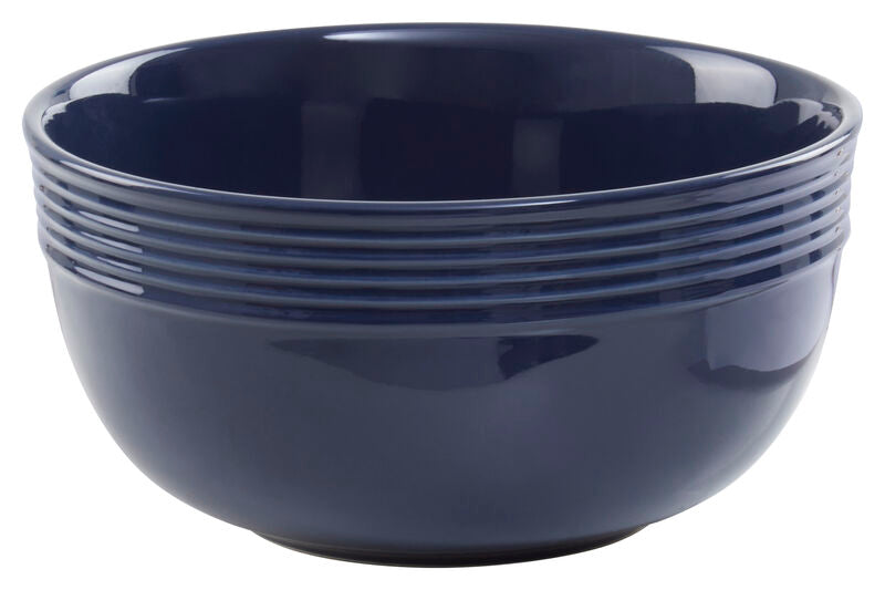 Elmira 16 Piece Dark Blue Stoneware Dinner Set With Grooves