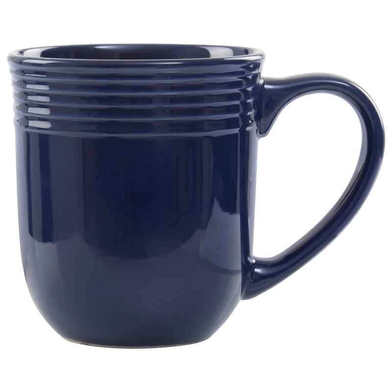 Elmira 16 Piece Dark Blue Stoneware Dinner Set With Grooves