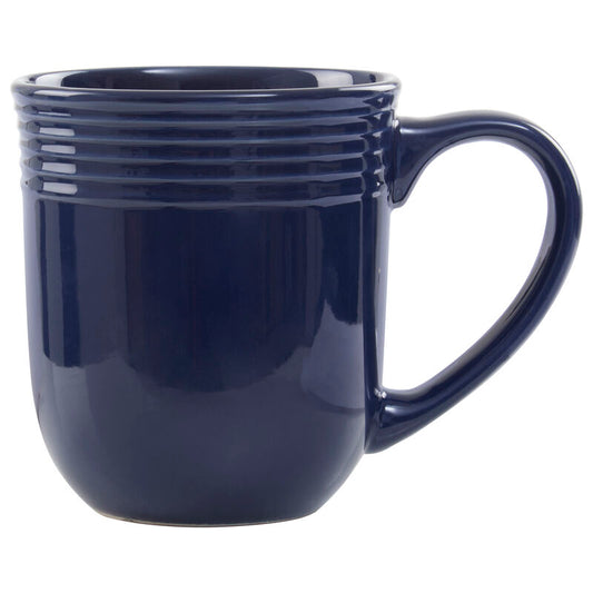 Elmira 16 Piece Dark Blue Stoneware Dinner Set With Grooves