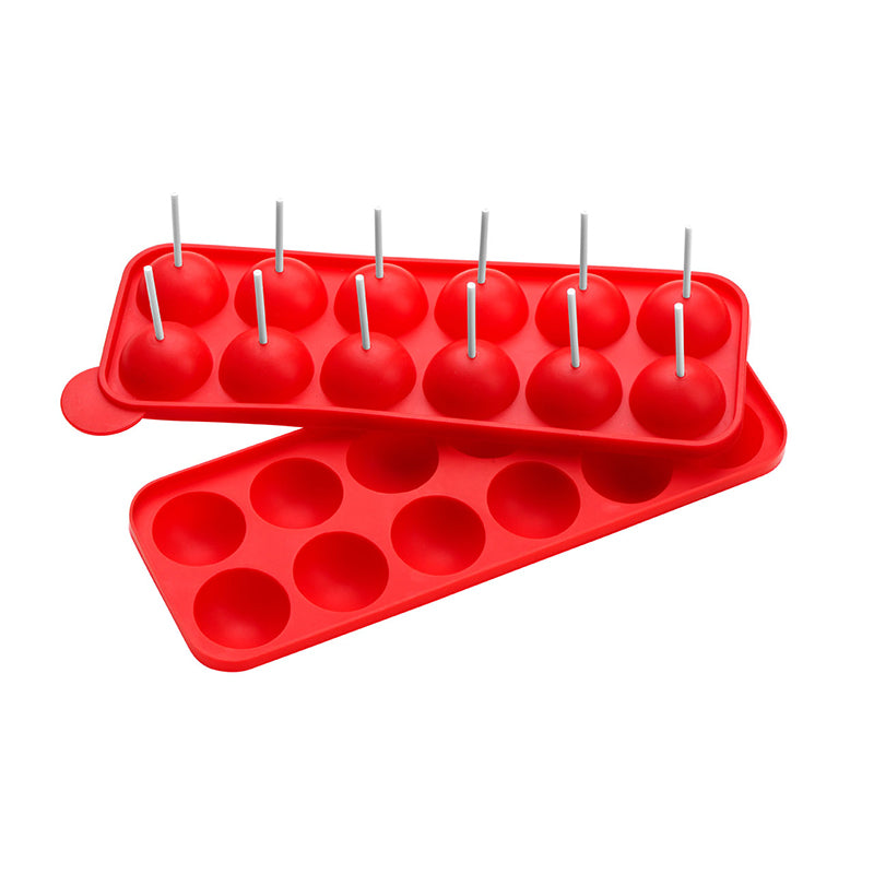 Silicone cake pop mold featuring multiple round cavities for making cake pops, perfect for creative baking.