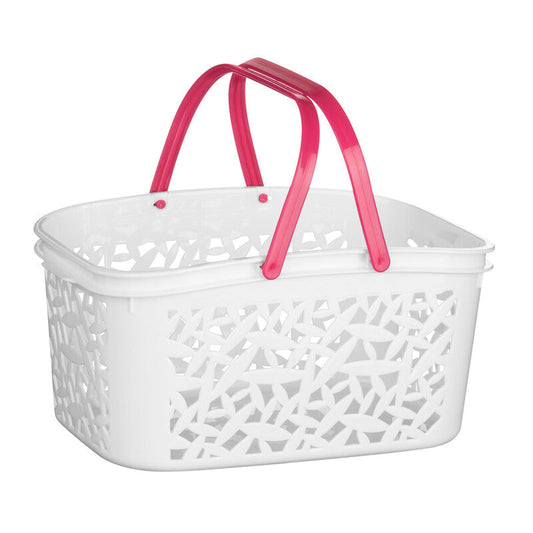 White/Hot Pink Plastic Storage Basket