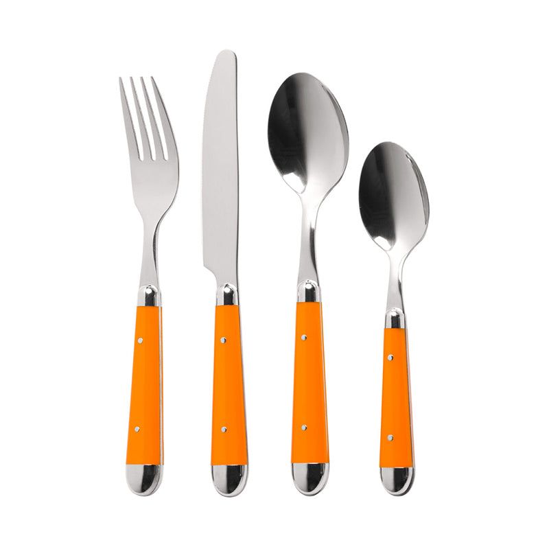 Brasserie Cutlery Set featuring elegant stainless steel design with a complete set of knives, forks, spoons, and teaspoons.