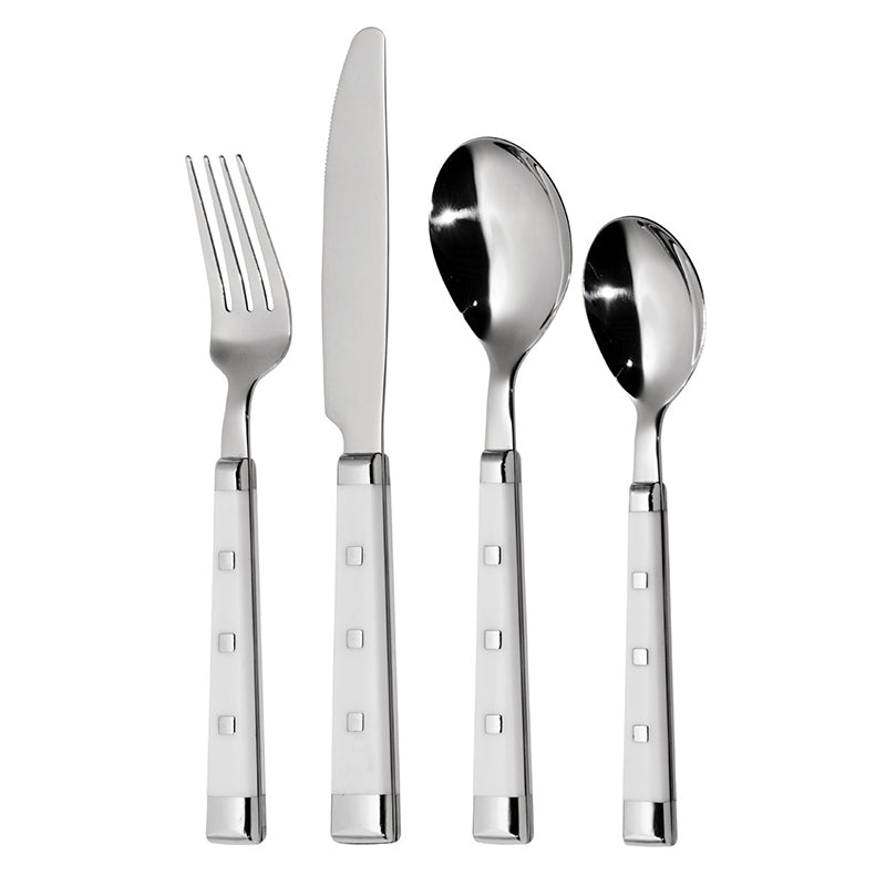 Cutlery set with stainless steel knives, forks, and spoons. Perfect for dining or special occasions.