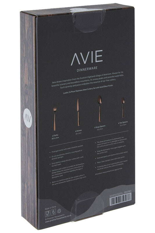 Avie Lustra 16Pc Rose Gold Cutlery Set