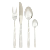 Cutlery set including forks, knives, and spoons arranged on a table, showcasing high-quality stainless steel finish.