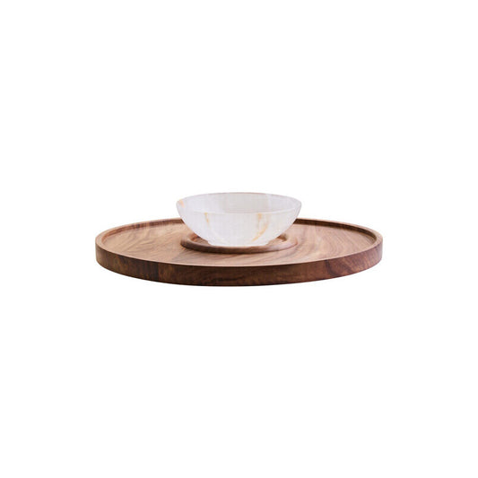 Kora Acacia Wood And Onyx Chip And Dip Platter