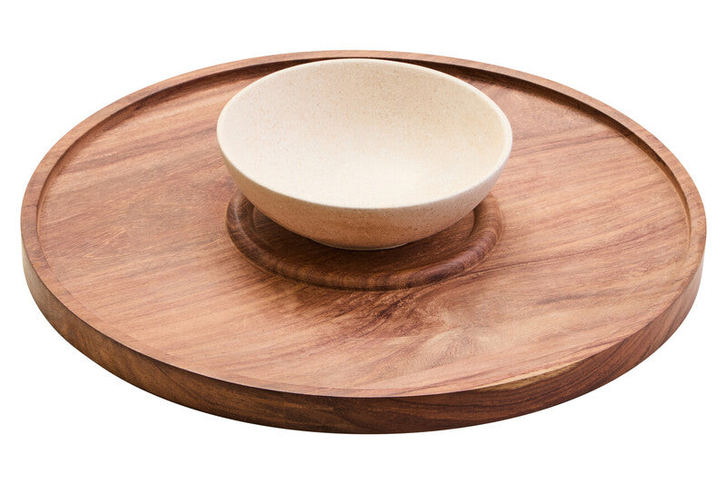 Kora Acacia Wood And Cream Marble Chip And Dip Platter