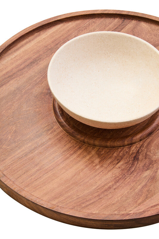 Kora Acacia Wood And Cream Marble Chip And Dip Platter