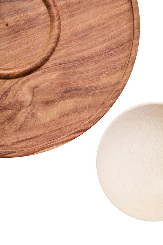 Kora Acacia Wood And Cream Marble Chip And Dip Platter