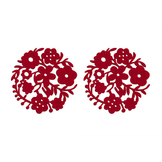 Red Felt Flower Design Placemats -Set of 2