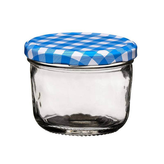Gingham Clear 150ml Glass Jar with Blue Gingham Lid - Premier Home