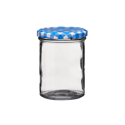 Blue Gingham Lid Clear Glass Jar