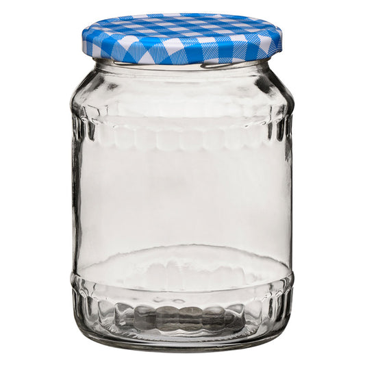 Clear Glass Jar With Blue Gingham Lid - 630Ml