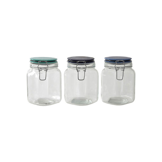 Glass Storage Jar 1050 ml  (3 Assorted Colours)