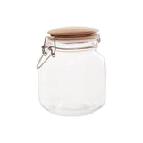 Luca Square 1050ml Glass Jar With Wooden Lid - Premier Home