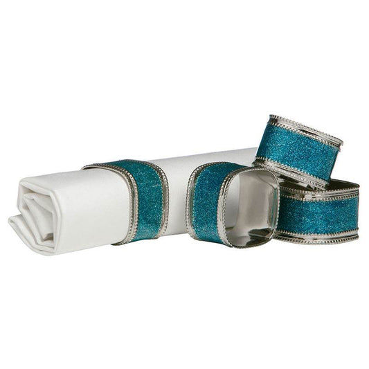 Turquoise Glitter Napkin Rings - Set Of 4 - Premier Home