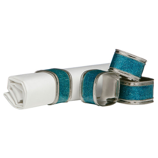 Turquoise Glitter Napkin Rings - Set Of 4