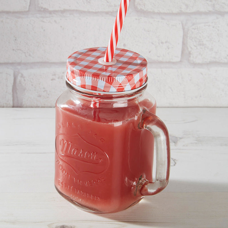 Embossed Mason Jar Mug With Red Gingham Lid