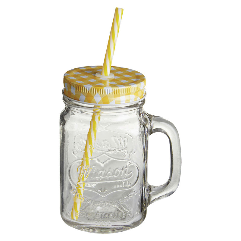 Embossed Mason Jar Mug With Yellow Lid