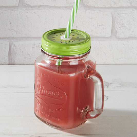 Embossed Mason Jar Mug With Kiwi Lid
