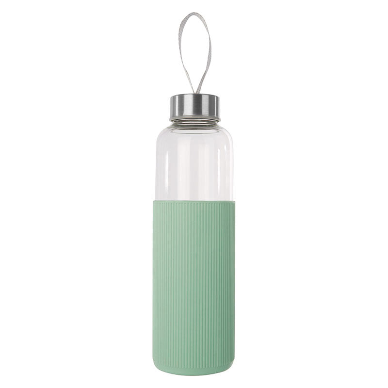 Glass Water Bottle with Mint Silicone Sleeve