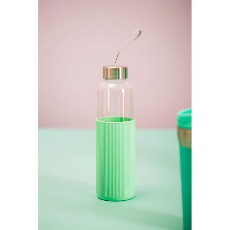 Glass Water Bottle with Mint Silicone Sleeve