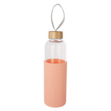 Glass Water Bottle with Peach Pink Silicone Sleeve