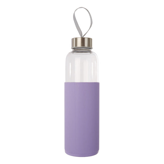 Glass Water Bottle with Purple Silicone Sleeve