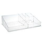 Makeup organizer with 6 compartments for efficient storage and easy access to beauty products.