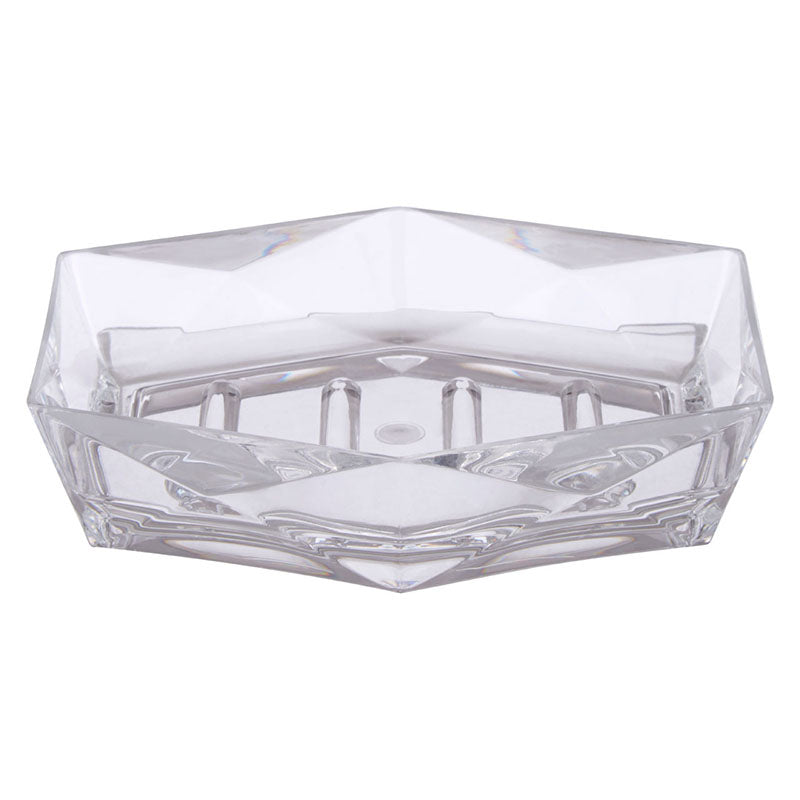 Acrylic soap holder with modern design, perfect for bathroom storage and organization.