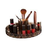 Round makeup organizer for storage and easy access to beauty essentials.