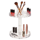 Two-tier cosmetic organizer for efficient makeup storage and organization.