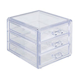 Three-drawer makeup organizer for beauty storage and organization. 