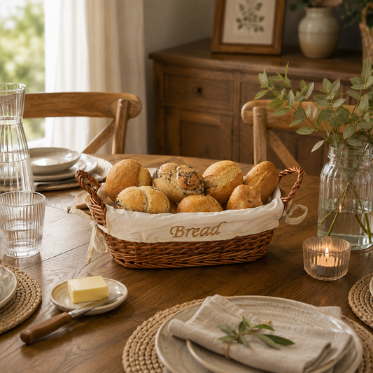 Small Natural Wicker Bread Basket with Cream Lining