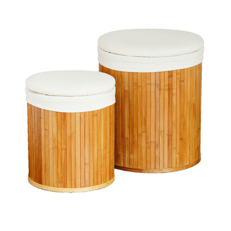Bamboo Set Of Two Round Laundry Bins