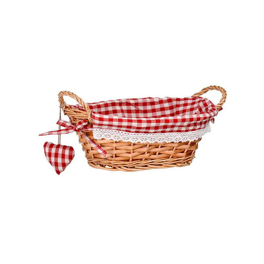 Red Gingham Lining Oval Willow Basket