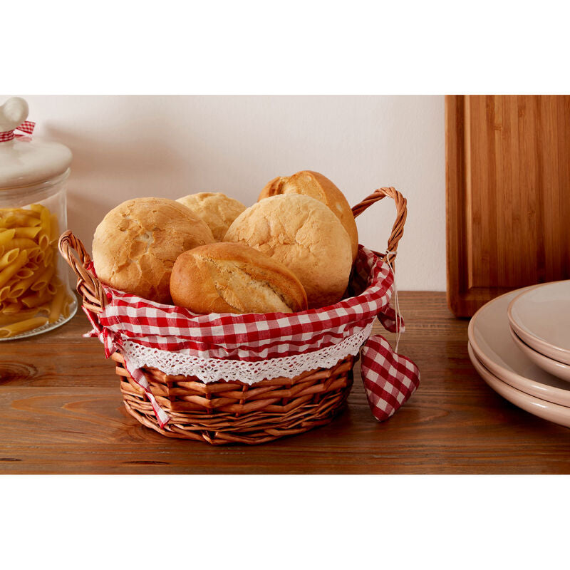 Red Gingham Lining Round Willow Basket
