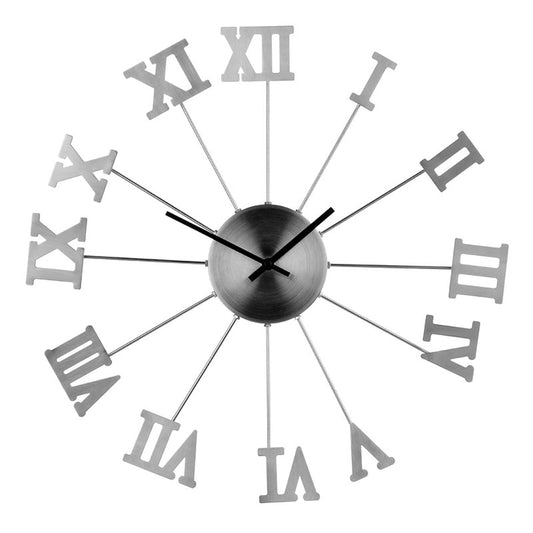 Roman numerals metal wall clock for home decor, ideal for adding charm and style to your living room.