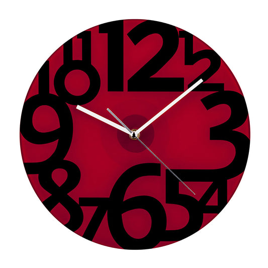 Red glass and black number wall clock as a perfect home decor accessory for your living room.