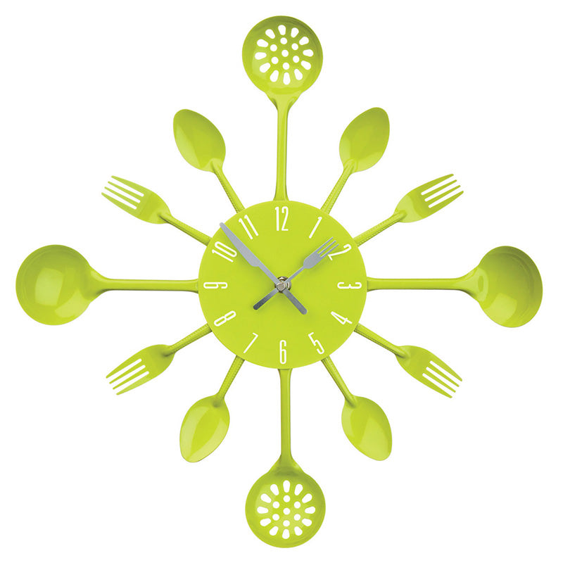 Lime Green Cutlery Metal Wall Clock is a perfect decor accessory for your kitchen.